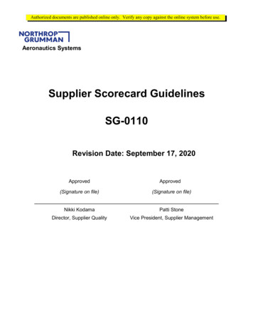 SG-0110 Supplier Scorecard Guidelines 6-23-2016 - Northrop Grumman