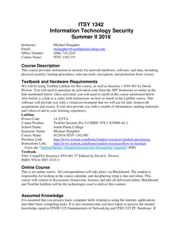 ITSY 1342 Information Technology Security Summer II 2016
