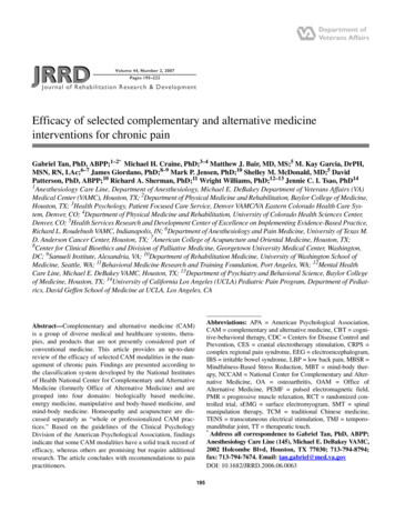 Efficacy Of Selected Complementary And Alternative Medicine .