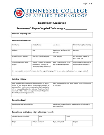 Employment Application Tennessee College Of Applied . - TCAT Memphis
