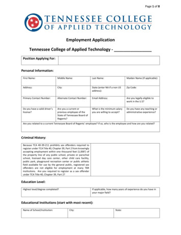 Employment Application Tennessee College Of Applied Technology