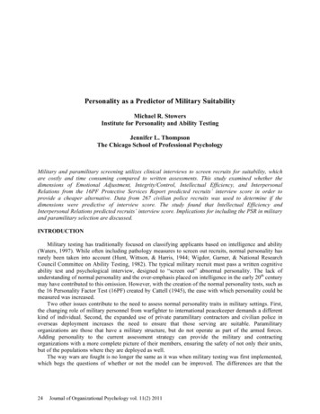 Personality As A Predictor Of Military Suitability