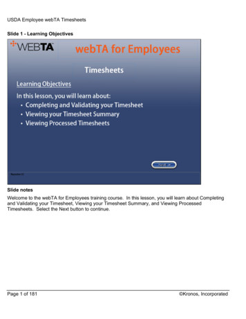 Welcome To The WebTA For Employees Training Course. In This . - USDA