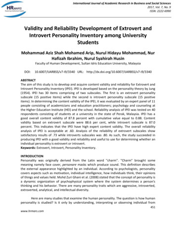 Validity And Reliability Development Of Extrovert And Introvert .
