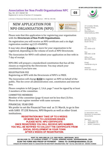 New Application For Npo Organisation (Npo)