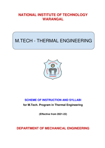 M.TECH - THERMAL ENGINEERING - National Institute Of Technology, Warangal