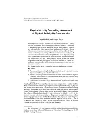 Physical Activity Counseling: Assessment Of Physical . - Human Kinetics