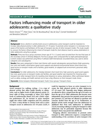 RESEARCH ARTICLE Open Access Factors Influencing Mode Of Transport In .