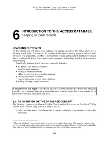 6 INTRODUCTION TO THE Keeping Student Records ACCESS DATABASE