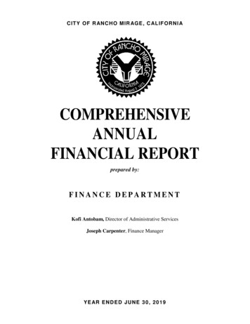 COMPREHENSIVE ANNUAL FINANCIAL REPORT - Rancho Mirage, California