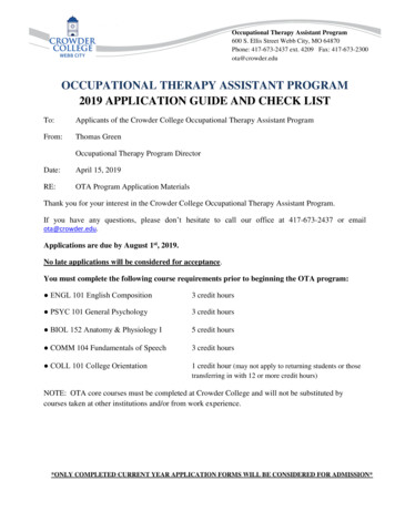 OCCUPATIONAL THERAPY ASSISTANT PROGRAM 2019 . - Crowder College