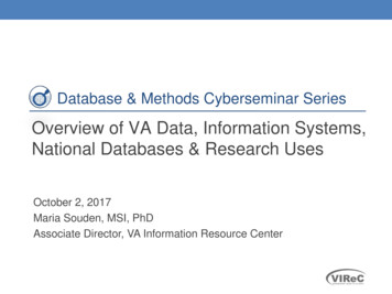 Overview Of VA Data, Information Systems, National Databases & Research .
