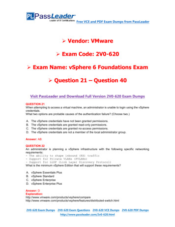 Vendor: VMware Exam Code: 2V0-620 Exam Name: VSphere 6 Foundations Exam .