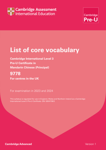 List Of Core Vocabulary - Cambridge Assessment International Education