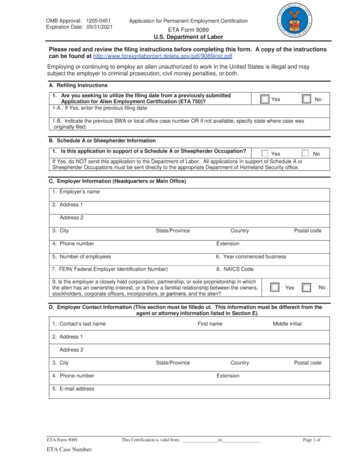 OMB Approval: 1205-0451 05/31/2021 ETA Form 9089 U.S. Department Of .