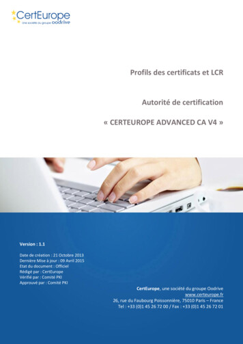 Profils Des Certificats Et LCR Autorité De Certification « CERTEUROPE .