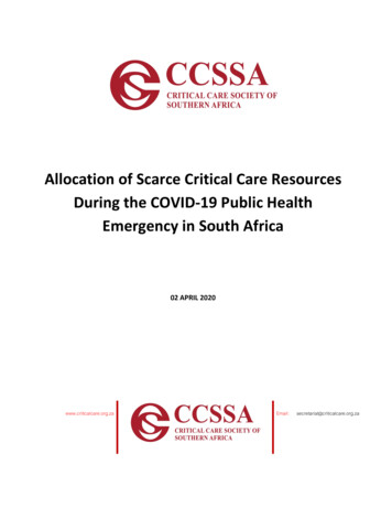 Allocation Of Scarce Critical Care Resources During The COVID-19 Public .