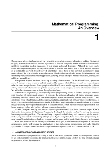 Mathematical Programming: An Overview 1