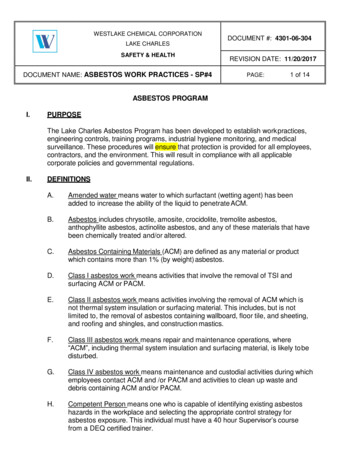 DOCUMENT NAME: ASBESTOS WORK PRACTICES - SP#4 1 Of 14 PAGE - Westlake