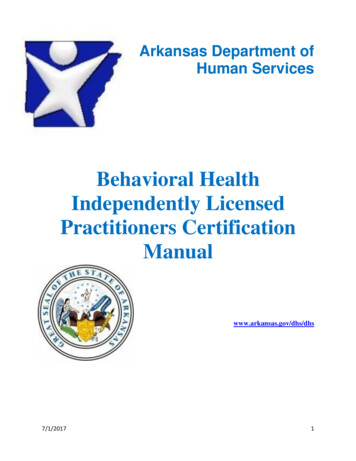 Behavioral Health Independently Licensed Practitioners Certification Manual