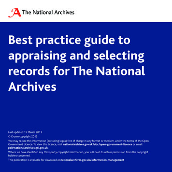 Best Practice Guide To Appraising And Selecting Records For The .