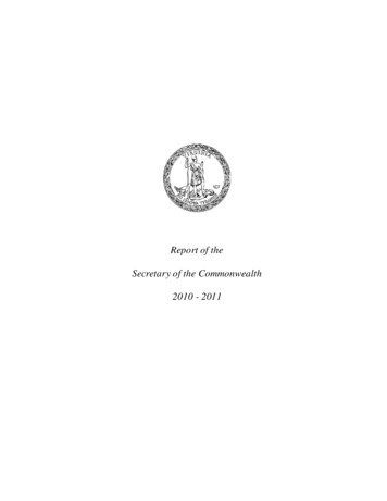 Report Of The Secretary Of The Commonwealth 2010 - 2011