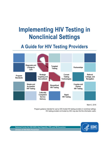 CDC HIV Implementing HIV Testing In Nonclinical Settings