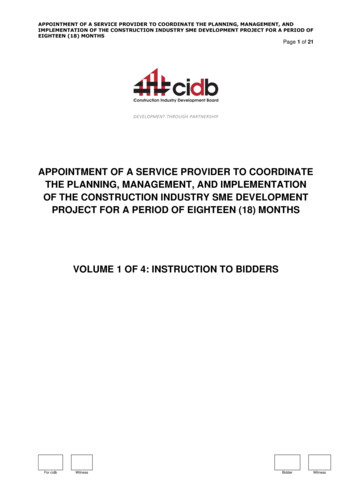 APPOINTMENT OF A SERVICE PROVIDER TO COORDINATE THE . - Home Cidb