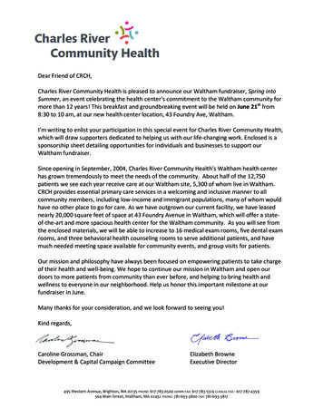 Dear Friend Of CRCH, - Charles River Community Health