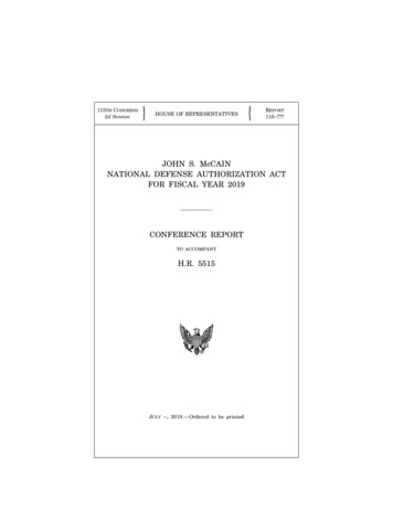 JOHN S. McCAIN NATIONAL DEFENSE AUTHORIZATION ACT FOR FISCAL YEAR 2019 .