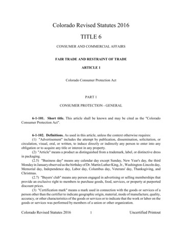 Colorado Revised Statutes 2016 TITLE 6