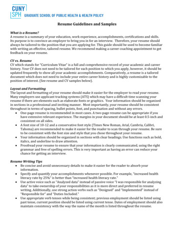 Resume Guidelines And Samples - School Of Public Health