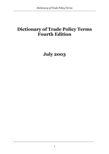 Dictionary Of Trade Policy Terms Fourth Edition July 2003