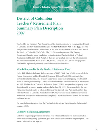 District Of Columbia Teachers' Retirement Plan Summary Plan Description .