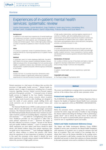 Experiencesofin-patientmentalhealth Services: Systematic Review