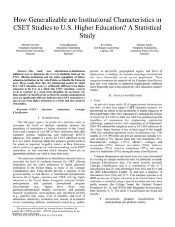 How Generalizable Are Institutional Characteristics In CSET Studies To .