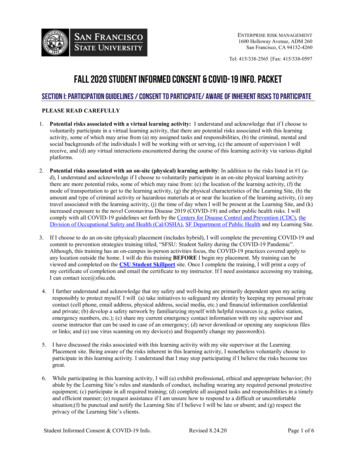 FALL 2020 STUDENT Informed CONSENT & COVID-19 Info. PACKET - Icce.sfsu.edu