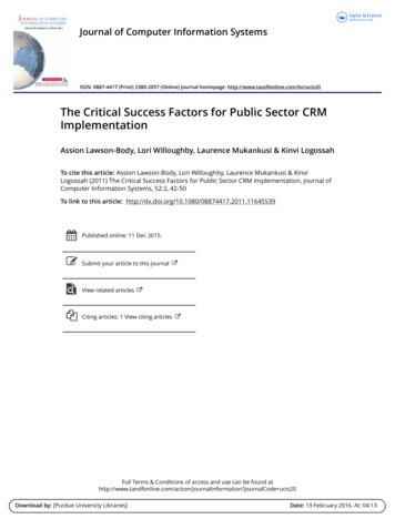 Implementation The Critical Success Factors For Public Sector CRM