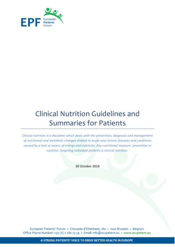 Clinical Nutrition Guidelines And Summaries For Patients