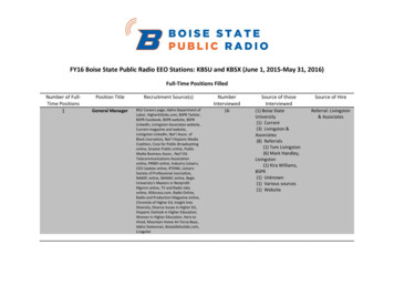 FY16 Boise State Public Radio EEO Stations: KBSU . - Public Interactive