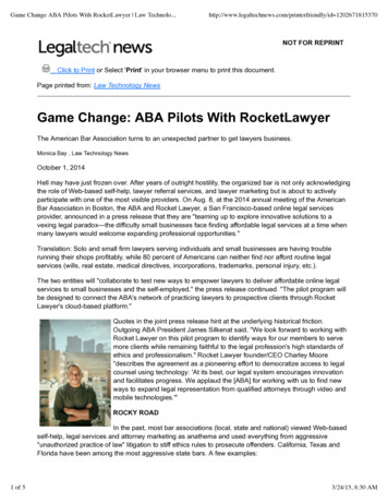 Game Change: ABA Pilots With RocketLawyer - Stanford Law School Conferences