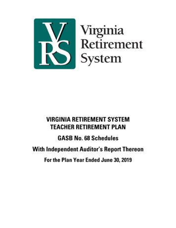 VIRGINIA RETIREMENT SYSTEM TEACHER RETIREMENT PLAN GASB No. 68 .