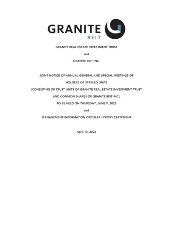 Granite Real Estate Investment Trust Granite Reit Inc. Joint Notice Of .