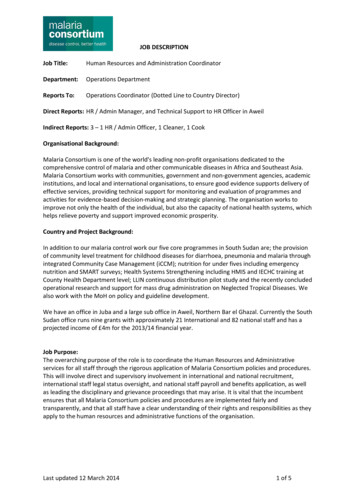 JOB DESCRIPTION Job Title - Malaria Consortium