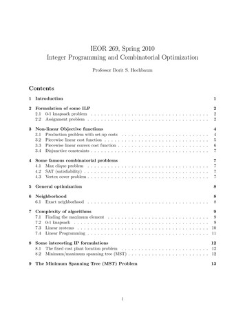 IEOR 269, Spring 2010 Integer Programming And Combinatorial Optimization