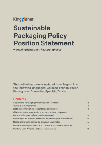 Sustainable Packaging Policy Position Statement - Kingfisher Corporate