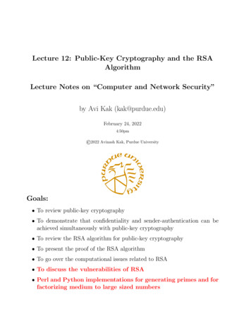 Lecture 12: Public-Key Cryptography And The RSA Algorithm Lecture Notes .