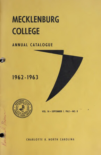 Mecklenburg College Annual Catalogue [1962-1963]