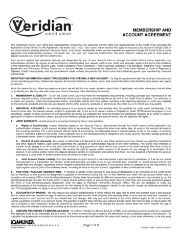 MEMBERSHIP AND ACCOUNT AGREEMENT - Veridian Credit Union