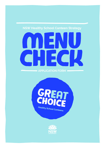 NSW Healthy School Canteen Your Assessment & Menu Check Application .
